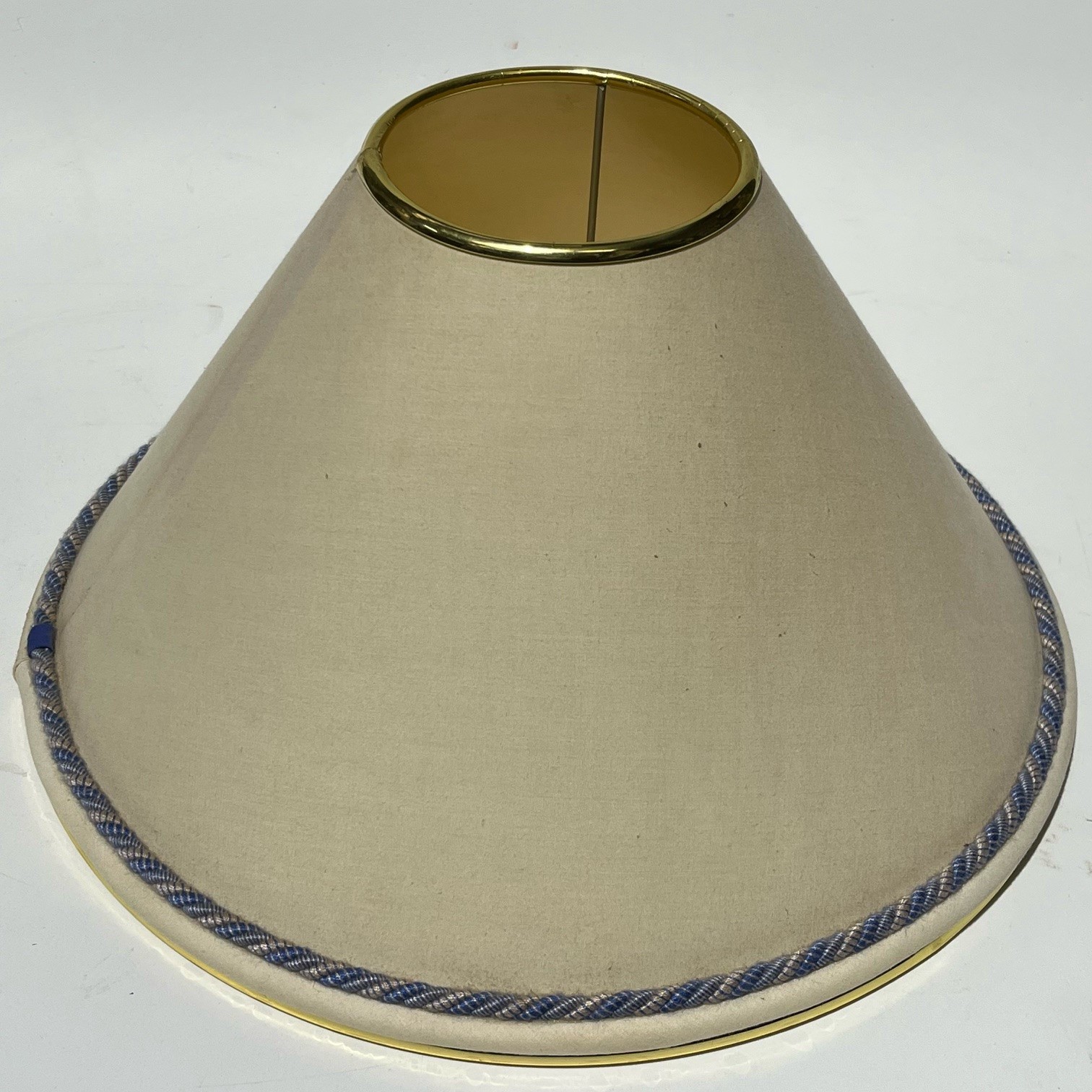 LAMPSHADE, Vintage (Medium) Cream w Blue and Silver Trim